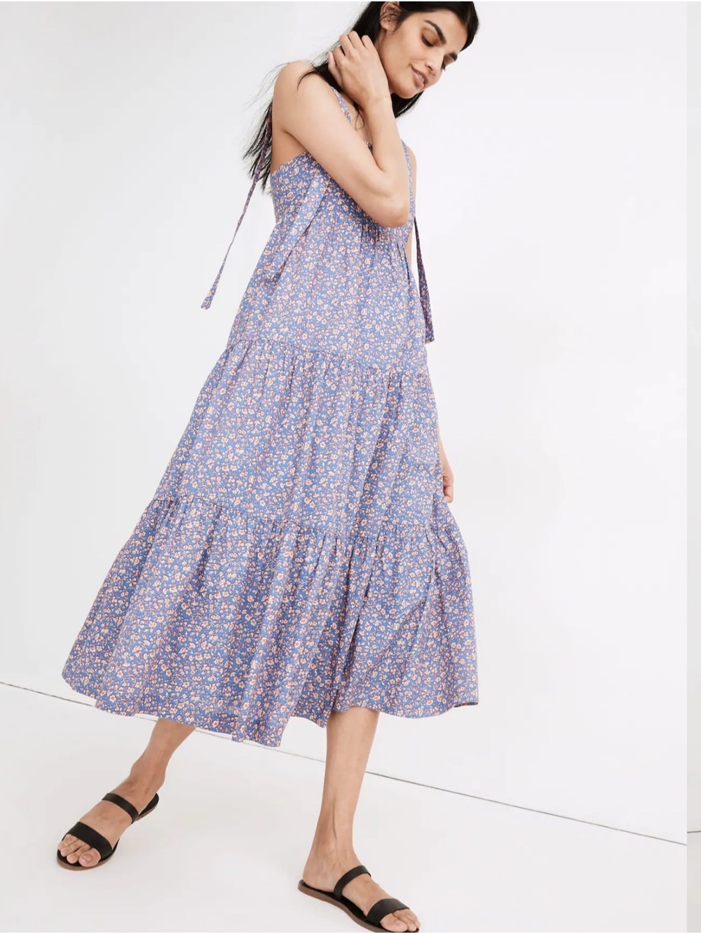 EUC Tie-Strap Tiered Midi Dress in Summer Vines Sz Small